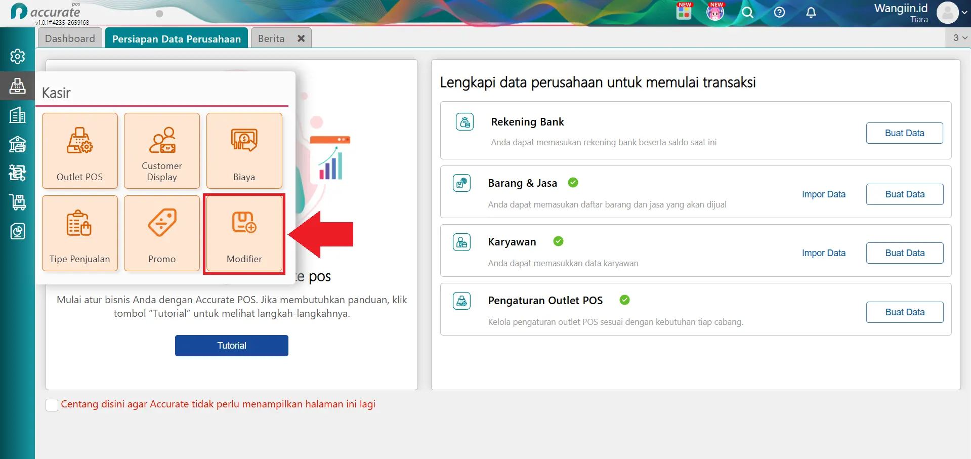 mengatur produk berdasarkan modifier